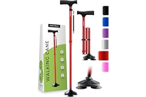 HoneyBull Canne de Marche Tripode en Aluminium pour Hommes et Femmes Pliable Réglable Robuste Tout Terrain Anti Dérapant, Aide à la Mobilité Personnes âgées