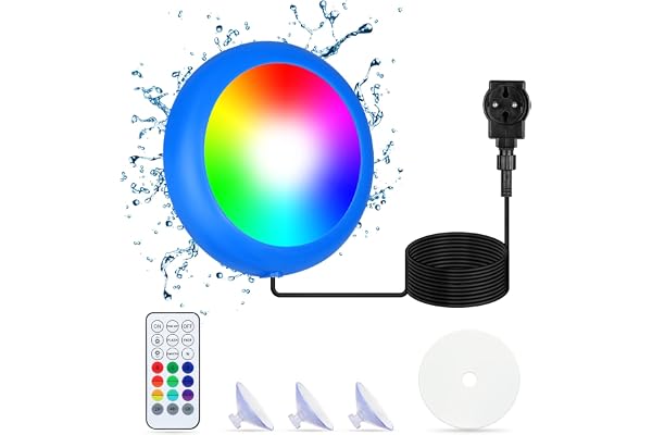 KWODE Lampes de Piscine à LED pour Piscines Hors Sol, 10W RGB Aimant de Lumière sous l'eau avec 18 Perles LED, pour piscine à cadre en acier, étanche IP68, câble de 7m