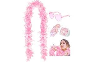 DAJOOEE Boà di piume da 45g (2 iarde) con glitter e occhiali a forma di cuore - Per donne e ragazze - Addio al nubilato, Halloween e costumi (Rosa)