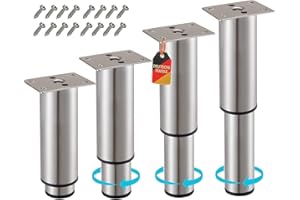 ‎STAHLIA Stahlia Möbelfüße verstellbar Tischbeine Metall Edelstahl Optik 120-190mm (4er Set) Ø38mm Füße für Möbel Möbelerhöhung Schrankfüsse Sofa Füße Möbelbeine Bettfüße