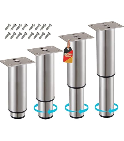 Möbelfüße Verstellbar Eckig– 4er Set 40 X 40 X 150 Mm In Alu/S
