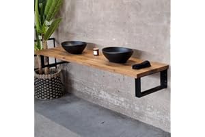 LIVE DISTANCE SHOPPING MyTimber® Waschtischplatte aus Eiche Massivholz | 4cm Starke Eichenbohlen | Ideal für Aufsatzwaschbecken | Baumkante oder gerade Kante (Gerade Kante - Gespachtelt & geölt, 120x50cm)