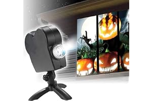 Holografisk halloweenprojektor med stativ, 12 dekorativa modeller | Halloween-projektor med 12 scener, stativ och ljud. Enkel installation för fönster och utomhus.