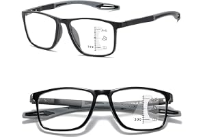 Progressiva multifokala läsglasögon för män och kvinnor, sportig design, flexibla anti-blåljusläsare(Black/Grey,2.0 x)