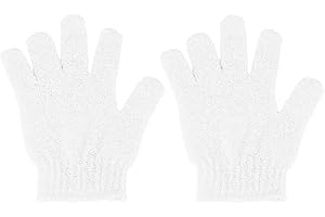 MELTU 2 Pcs Shower Gloves, Exfoliating Gloves, Exfoliating Mitt, Exfoliating Body Scrub, Loofah Bath Gloves for Men, Women (White)