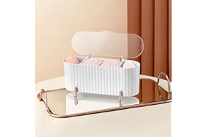 CGBE Boîte Coton Tige, Distributeur de Coton avec Transparente Couvercle, 3 Compartiment Rangement Coton Démaquillant Organisateur Maquillage pour Coiffeuse Salle de Bain
