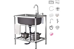 DUCHUNSHENG Evier Jardin Professionnel Cuve Simple, Évier De Cuisine Barbecue Exterieure, Indépendant Éviers Commerciaux Autoportant Inox, Avec Robinet, Accessoires, Grandes Capacité Multifonction Lavabo