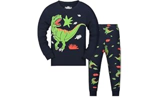 Gumyoss Pijamas para Niño Dinosaurio Manga Larga Algodón Invierno Navidad Ropa de Dormir 3-9 años