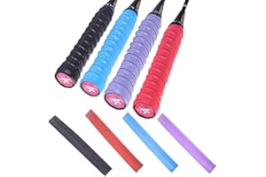 Cretty-Meet 4pcs Comfortable Tennis/Badminton Racket Grips Colorful Tennis Racquet Grips Wrap-on Grip Anti Slip Handle Cover Perforated Super Absorbent Overgrip for Padel Tennis Squash Racket