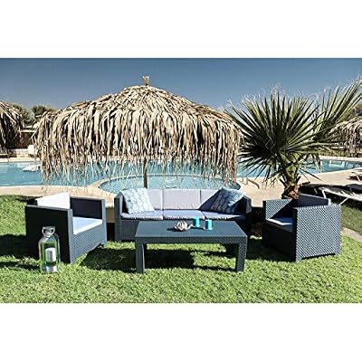 Concept-Usine Tropea: Salon de jardin 5 places effet résine tressée anthracite