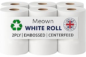 Meown White Roll, Pack of 6 Premium Centrefeed Rolls, Durable & Versatile 2-Ply Tissue, Ultimate Cleaning Solution for Home & Office