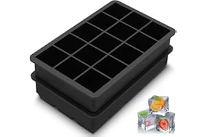 JISILE Lot de 2 grands bacs à glaçons en silicone - Sans BPA - 15 cavités - Pour cocktail à whisky et maison - Empilables - Réutilisables