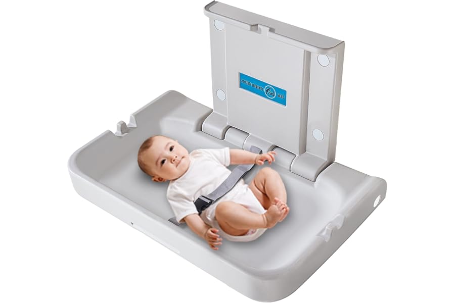 KSITEX Baby Changing Table Wall Mounted, Baby Changing Unit, Baby Changing Station with Safety Strap, Horizontal Diaper Changing Table, Nappy Changing Table for Commercial Restrooms Bathroom