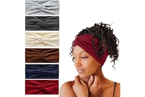 HUANMAYE 6Pcs Bandana Headbands for Women Wide Wavy Headscarf Boho Head Scarfs Wraps Turban Fabric Elastic Headband Yoga Hairbands Sport Running Headscarves (Solidcolours)