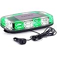Xprite 12" Rooftop Mini Strobe Light Bar Magnetic Mount Emergency Safety Warning Caution Flashing Beacon Lights for Construction Security Vehicles Snowplow Trucks Postal Mail Cars - White & Green