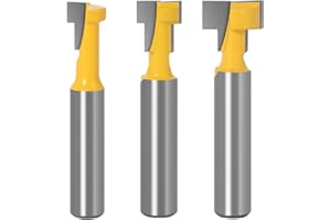 WSOOX 8mm gambo T-Slot carburo di cemento con lavorazione del legno Cutter Router Cnc Bit, 3Pz T-Slot Track Fresa Legno Fresatrice Verticale Giallo