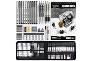 ‎FOUR CANDIES Four Candies 52 Stück Kunstzubehör Skizzier- und Zeichenset mit 10 Micron Fineliner-Stiften, 6 Zeichenbleistiften, 3-farbigem Skizzenbuch, 27 Minen-Nachfüllungen, Schulbedarf Geschenke