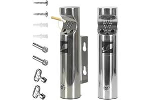 TAZZOR 2 Pcs Cendrier Mural Extérieur en Acier Inoxydable 30 * 6,3 cm, Cendrier Mural Tubulaire en Acier avec Couvercle et Serrure, Facile à Nettoyerpour Balcon, Jardin, Hôtel, Bureau (Argent)