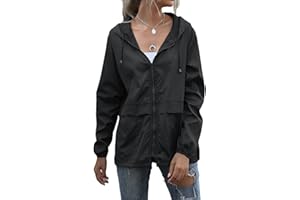 ORANDESIGNE Veste de Pluie Imperméable pour Femmes Léger Veste De Pluie Courte Coupe Vent Extérieure Manteaux à Capuche Vacance Coupe-Vent Zippé