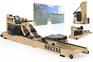 ‎NEEZEE Neezee Wasser Rudergerät für Zuhause, Klappbar Rudergerät aus Massivholz, Rudermaschine mit Bluetooth Anzeige und Tablet-Halterung, Max 200kg Belastbar, Kompatibel mit Kinomap APP
