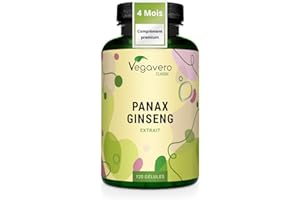 PANAX GINSENG Rouge + Coréen | 120 Gélules | Extra Fort : 4800 mg/j | Anti Stress + Concentration + Énergie Booster | 20% de Ginsenosides | SANS ADDITIFS & VEGAN | Vegavero®