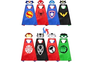 Sinoeem Supereroi Giocattoli Mantello, Design Bifacciale 4 Mantelli / 8 Maschere Costumi da Supereroi Animati Giocattoli per Bambini Ragazzi Ragazze Bomboniere per Feste di Compleanno