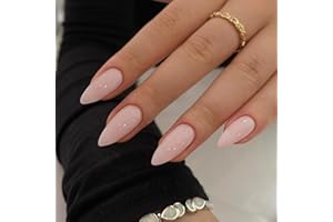 SXVME Dusty Pink False Nails Almond Medium, Gel Press on Nails Almond Solid Color Full Cover Acrylic Fake Nails Set Medium Stiletto Stick on Nail for Women DIY Nail Art 24 Pcs