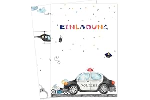 ‎QINGMENG qingmeng 12 Stück Polizei Einladungskarten | Polizei deko Kindergeburtstag | Geburtstagseinladungen Kinder | Partyeinladungen Geburtstagsparty für Kinder Junge Mädchen