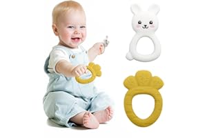 ILEYLUY Easter Teething Toys for Babies - 2 Pack Bunny & Egg Carrot Silicone Teethers Set, BPA-Free Chewable Gift Set, Soothing Shower Gifts for 0-24 Months (Bunny & Carrot)