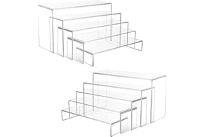 Wealrotn 10 PCS Clear Acrylic Display Riser Stand, Transparent Rectangular Tiered Display Shelf, Table Top Display Stand Compatible with Funko POP Figures, Perfume, Cupcake, Toys Model, Dessert