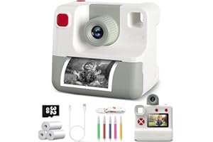 DIAMOOKY Camara Fotos Infantil Instantanea,Camara instanea para niños 1080P Cámara Instantánea con Tarjeta SD de 32GB,Bolígrafos de Colores y Papel de Impresión,Regalos Juguete (White)