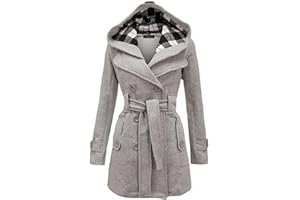 KeYIlowys Cappotto da Donna in Lana con Cappuccio E Cintura in Stile Nuovo Stile Doppiopetto