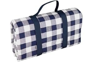 Les Jardins de la Comtesse - Nappe Pique-Nique Rectangulaire XL Carreaux Bleus – Coton/Revers Imperméable Polyester - 280 x 140 cm - pour Sol Humide - Aussi pour Table de Jardin - 8/12 Personnes