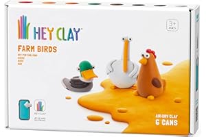 Hey Clay Farm Birds: Duck, Goose, Hen Set - Colourful Modeling Kids - Air Dry Clay Kit 6 cans with Fun Interactive Instructions App