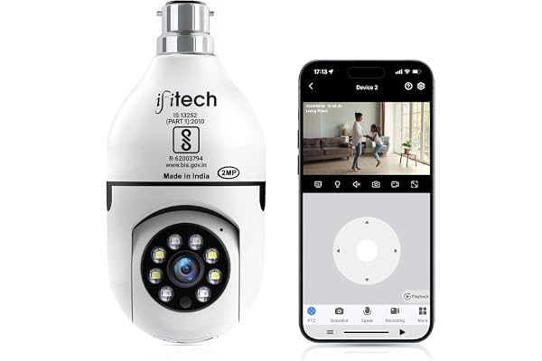IFITech 1080p HD Smart Wi-Fi CCTV Home Security Camera Indoor 360° Smart CCTV Camera Bulb Camera 256GB SD Card Support (Not Included) Perfect for Home, Office Monitoring 2024 Model