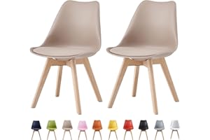 mcc direct Set of 2 Dining Chairs Wooden Legs Soft Cushion Pad Stylish DELUXE Retro Lounge Dining Office EVA (Brown)