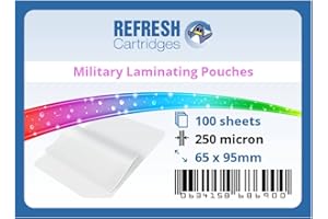Refresh Cartridges Laminating Pouches Military ID Size (65x95mm) 250 Micron - Pack of 100 Sheets (Glossy)