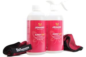JEMAKO AshEx Set Kaminglasreiniger Spezialreiniger, inkl. Schaumpumpe und Kaminglastuch 35x40 cm 1L