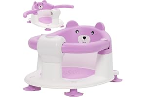 NUKDEY Seggiolino da Bagno per Bambini 6-24 Mesi, Sedia Doccia Bambini con 4 Ventose Forti, Schienale Ergonomico e Barra di Sicurezza Apribile, Sicuro e Antiscivolo, Regalo per Neonati e Neomamme(Viola)