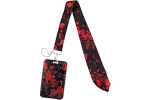 Juanooo Red & Black Lanyard with Card Holder Cool Goth Key Lanyard for Women Men Teens Halloween Horror Lanyard ID Holder for Kids