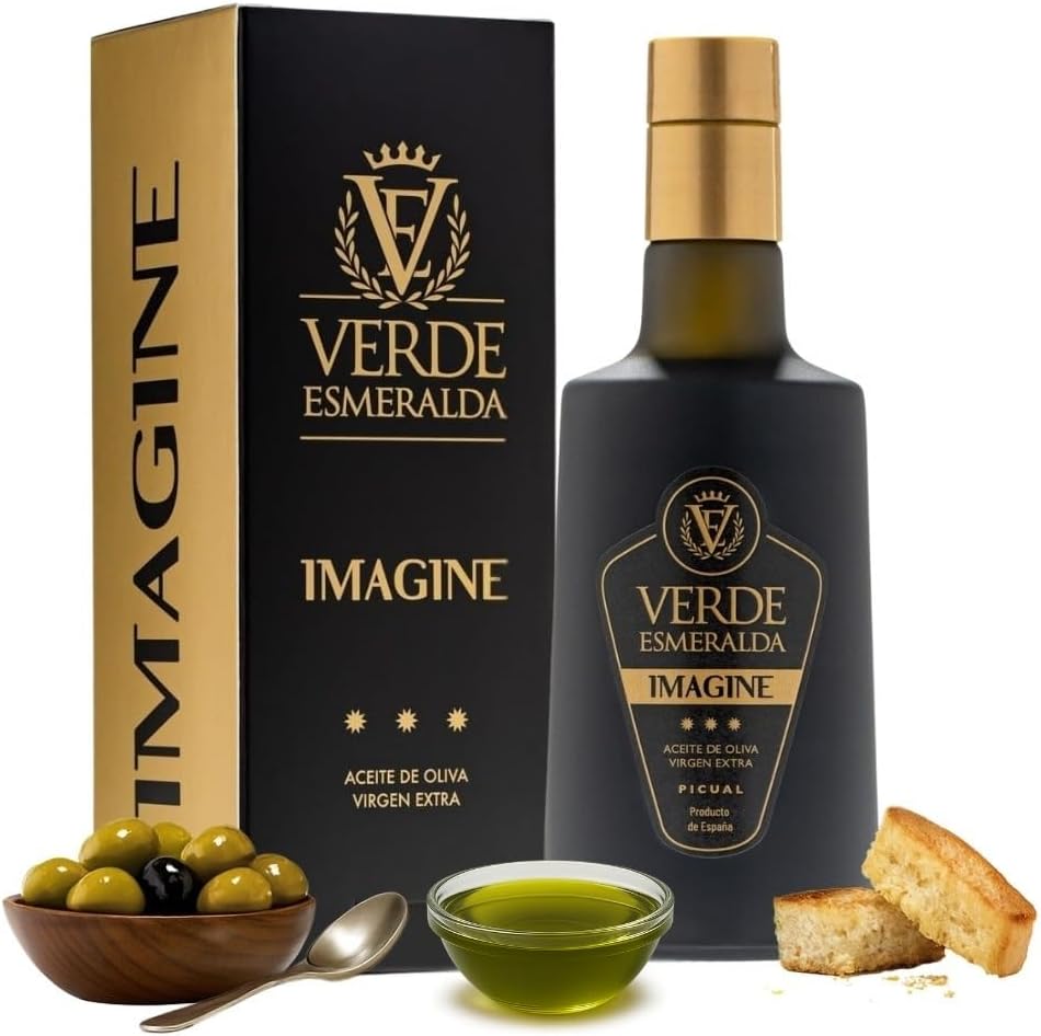 Verde Esmeralda Aceite de Oliva Virgen Extra Picual Imagine – Edición Especial España-Jaén, 500ml | AOVE monovarietal filtrado Sierra de Cazorla, afrutado intenso, oliva verde, tomate y almendra