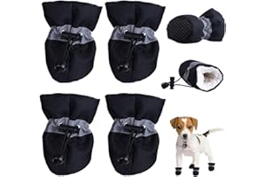 Chaussures de Chien Antidérapantes FaJoek 4pcs Botte Chien Protection Neige, Bottes Chien avec Sangles Réfléchissante, Chaussures Chien Imperméable, Bottes de Chien en Peluche, pour Les Petits Chiens