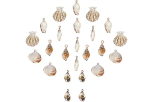 SUNNYCLUE 1 Box 24Pcs 6 Styles Sea Shell Pendants Electroplated Shell Charms Imitation Gemstone Style Spiral Shell Acrylic Charm for Women DIY Earring Necklace Bracelet Jewellery Making