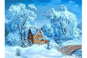 YEESAM ART Nouveautés de peinture par numéros pour adultes et enfants - Forêt enneigée - 40 x 50 cm - Toile - DIY - Peinture à l'huile - Cadeaux de Noël