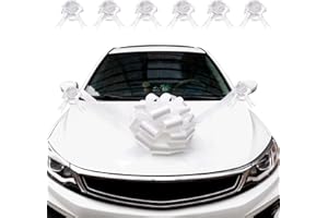 VINFUTUR Wedding Car Ribbon and Bows, 1 Big Bow with 6M Ribbon + 6Pcs Pull Bows for Wedding Car Decoration Wedding Car Ribbon Bow Set (White)
