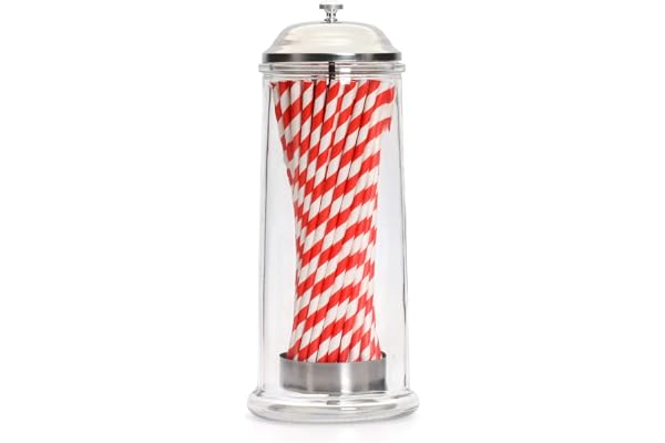 CKB LTD Retro glas sugrör dispenser sugrör dispenser hållare behållare – set innehåller 50 randiga papperssugrör – kan också användas som desinfektionsburk salong frisör