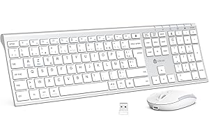 iClever Clavier Souris sans Fil, 2,4GHz Ensembles Clavier et Souris Silencieux, Ultra-Fin, USB-C Batterie Longue Durée, pour Windows, PC, Laptop, Computer AZERTY Français- Blanc Argent