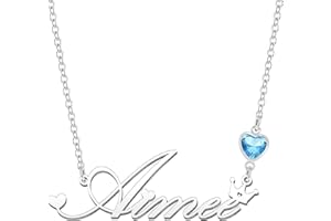 Kraven Personalized Dainty Name Necklaces Blue Birth Stone Custom Engraved Initial Nameplate Pendant Choker Customized Birthday Mother Christmas Gifts for Women Girls Teen Daughter