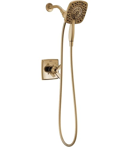 Delta Faucet Modern Raincan Duschsystem – 2-stufig Mit Regenduschkopf & Handbrause, Champagner Bronze, Druckausgleichsventil