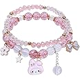 ANZWTLOYY Kawaii Bracelets Cute Anime Elastic Stretch Crystal Beaded Bracelets Jewelry for Girls Women